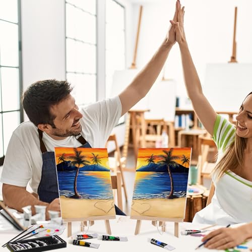 Ctosree 72 Pcs Lovely Couple Paint and Sip Kit for Adults 8'' x 10'' Pre Drawn Canvas for Painting DIY Pre Printed Canvas for Party Favor Afro Acrylic Painting Kit Wood Easel Brushes Date Night Bulk - style: Lovely Couple