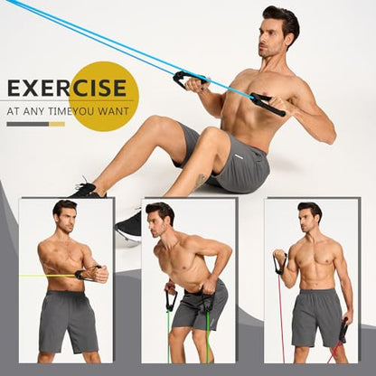 Latex-Free Resistance Bands with Handles for Exercise and Therapy | For Stretching, Strength Training, Physical Therapy, Home and Gym Workouts, Suitable for Women and Men