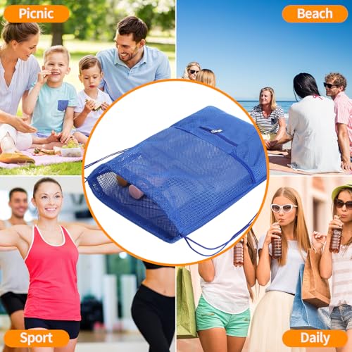 NATURAL STYLE Mesh Drawstring Backpack Bag, Gym Sports Bag with Zipper Pocket Bottle Holder, String Beach Bag for Swiming Travel (Blue) - color: Blue