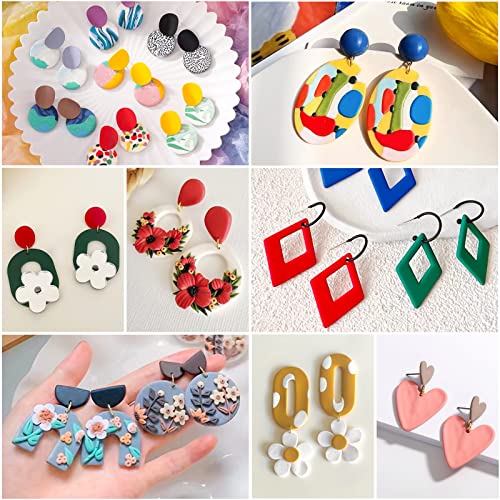 Polymer Clay Earring Making Kit- 30 Clay Earring Cutters, 24 Color Polymer Clay, 8 Circle Cutters, Rollers, B7000 Glue, 640 PCS Earrings Making Tools Accessories for Jewelry DIY (Instructions Include)
