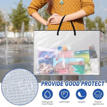 Tenceur 2 Pcs Art Portfolio Case 24 x 36 and 48 x 36 Inch Large Poster Storage Bag PVC Art Portfolio Container with Zipper and Handle Bulletin Board Clear Storage Folder for Artwork