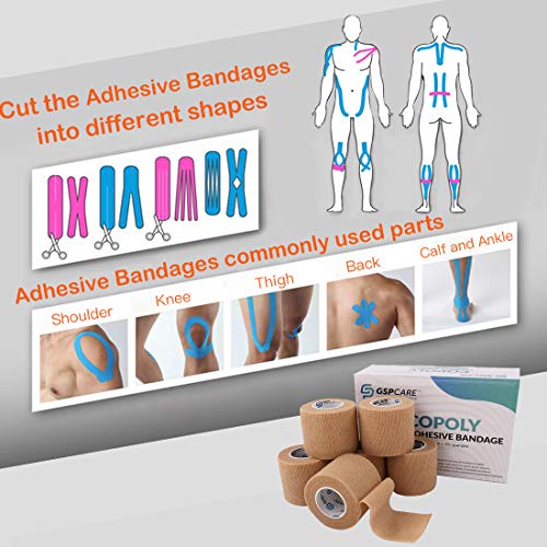 Self Adherent Cohesive Bandages Wrap 6 Count 2" x 5 Yards, Medical Tape, Adhesive Flexible Breathable First Aid Non Woven Rolls, Stretch Athletic, Ankle Sprains & Swelling, Sports - color: Beige, size: 6 Count (Pack of 1)