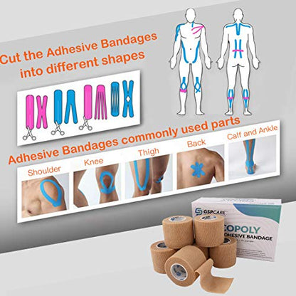 Self Adherent Cohesive Bandages Wrap 6 Count 2" x 5 Yards, Medical Tape, Adhesive Flexible Breathable First Aid Non Woven Rolls, Stretch Athletic, Ankle Sprains & Swelling, Sports - color: Beige, size: 6 Count (Pack of 1)