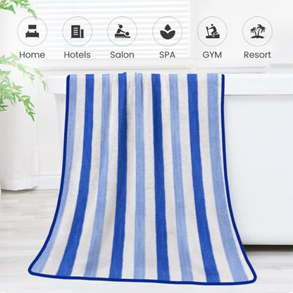 JML Bath Towels Set, 2 Pack, 30" x 60", Cabana Stripe Blue - color: Cabana Stripe Blue, size: 2 Pack (30 in x 60 in)