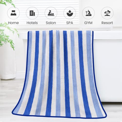 JML Bath Towels, Pack of 4, 30"x60", Large, Cabana Stripe Blue - color: Cabana Stripe Blue, size: 4 Pack (30 in x 60 in)