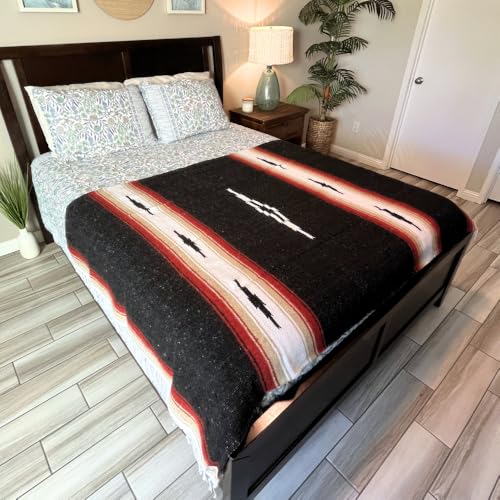 Open Road Goods Mexican Diamond Blanket - XL Heavyweight Yoga Blanket – Handmade in Mexico - Thick Boho Serape Saltillo Style Throw for Beach, Picnic, Home, Camping and More! (Black Retro) - color: Black Retro