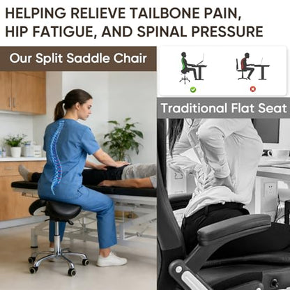 Ergonomic Saddle Stool,Split Saddle Chair, Adjustable Height Rolling Chair, 360° Swivel for Massage, Spa, Tattoo, Office - color: Saddle Stool