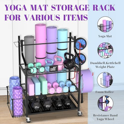 Mythinglogic Home Gym Rack for Dumbbells, Yoga Mats and Workout Equipment - color: Black