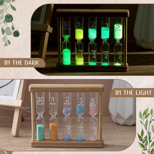 Halloscume 5 Pcs Glow in the Dark Sand Timer 0.5/1/2/3/5 Wooden Hourglass