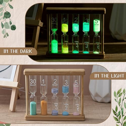Halloscume 5 Pcs Glow in the Dark Sand Timer 0.5/1/2/3/5 Wooden Hourglass