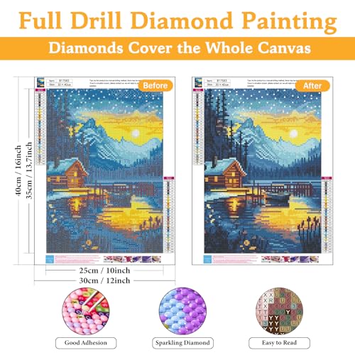 Diamond Art Kits for Adults & Beginners, Snow Mountain Diamond Painting Kit | 5D Full Drill Gem Art with Lake Scenery, Round Diamond Dots, Home Wall Decor & Gift, 12 x 16 Inch - color: HMDPUS-25907