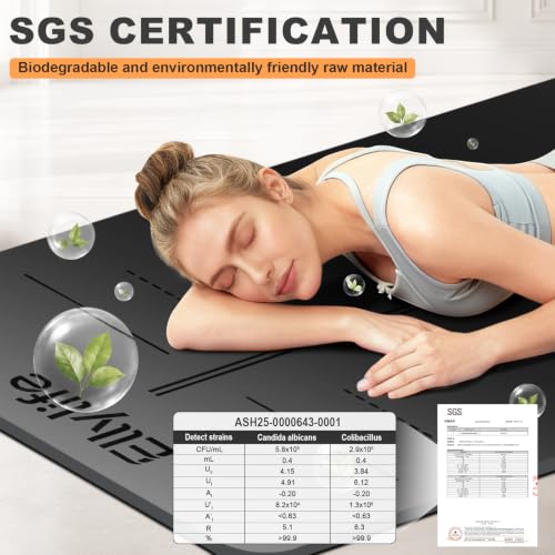 Yoga Mat - Non Slip Natural Rubber Yoga Mat, Alignment Lines, Ultimate Grip | Anti-Tear, Durable & Thick 5mm, Skin-Friendly with Free Carry Strap, Bag, for Yoga, Pilates Fitness and Floor Exercises - color: Black