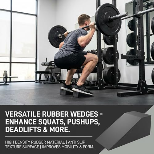 2 Pack Squat Wedge Blocks for Heel Elevated Squats, Slant Board for Calf Stretching and Ankle Mobility, Non Slip Squat Ramp for Weightlifting, Deadlifts, Balance Training, Home Gym Leg Exercise Equipment