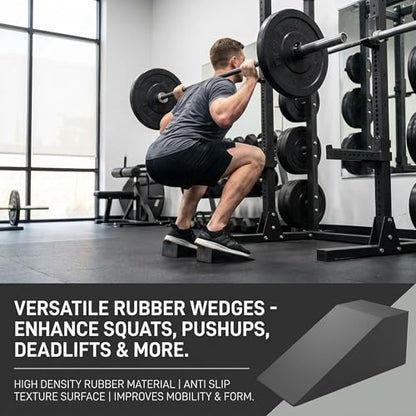 2 Pack Squat Wedge Blocks for Heel Elevated Squats, Slant Board for Calf Stretching and Ankle Mobility, Non Slip Squat Ramp for Weightlifting, Deadlifts, Balance Training, Home Gym Leg Exercise Equipment