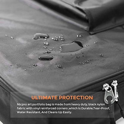 Nicpro Art Portfolio Bag 24 x 36 in, Nylon Artist Carrying Bag Waterproof | Soft Sided Bag, Adjustable Shoulder Strap, Storage Case for Artwork Sketch Drawing Canvas Photography Poster Solar Panel - size: 24 x 36 inches