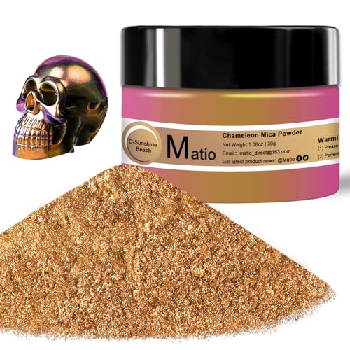 Matio Chameleon Mica Powder, 1.06oz/ 30g Sunshine Beach Chrome Powder | Pearlescent Effect Color Shift Pigment for Resin Craft, Soap Candle Dye, Nail Art,Bath Bomb,Paint,Slime - color: C-Sunshine Beach