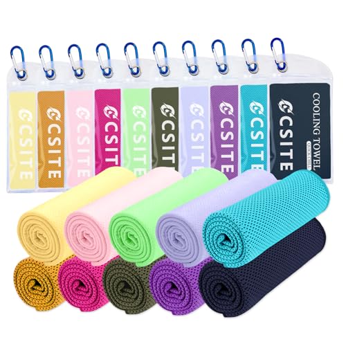 CSITE 10 Pack (47"x12") Cooling Towels for Neck and Face Bulk, Ice Towel for Hot Weather, Soft Breathable Chilly Gym Towels, Microfiber Towel for Work Out, Yoga, Running, Camping & More Activities - color: Macaron Green/Macaron Yellow/Macaron Pink/Macaron