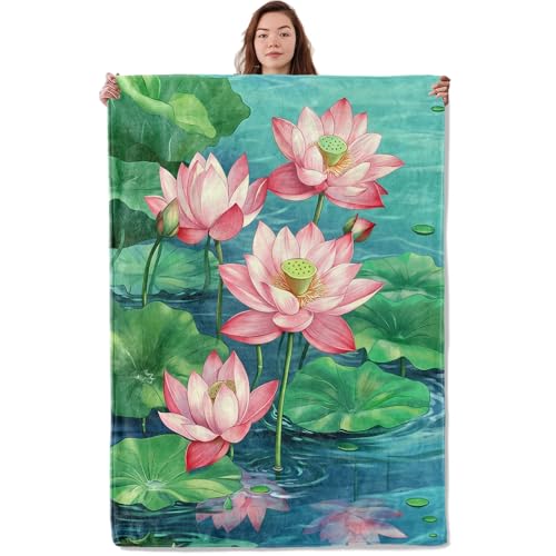 Elegant Lotus Blanket, Soft Warm Cozy Pink Water Lily Throw Blanket Gifts for Adults Kids Women, Lightweight Fuzzy Comfy Flannel Floral Blankets for Couch, Travel, Bed, House Decor 60×50 Inch - color: Lotus16, size: 60×50 Inch