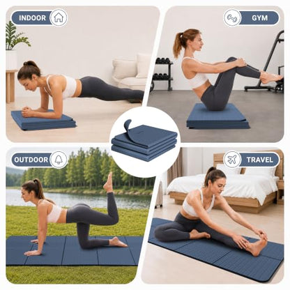 Readaeer Foldable Yoga Mat for Travel Folding Yoga Mat 6mm Thick with Carrying Bag, Non-Slip TPE Exercise Pilates Mat for 72" L x 24" W x 0.24 Inch - color: Blue