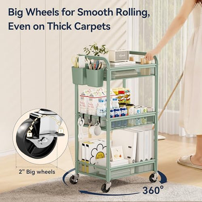 YASONIC 3 Tier Metal Rolling Cart, Green Utility Storage Cart with Wheels - color: Green, size: 3-tier