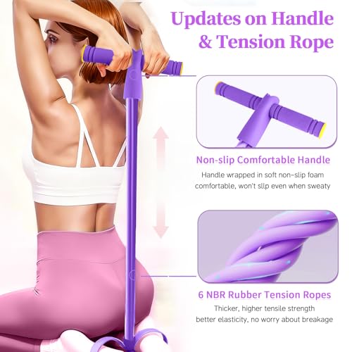 Pedal Resistance Band with Handle, Durable 6-Tube Exercise Bands - color: Purple