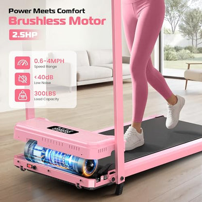 ANCHEER Walking Pad with Handle Bar, 12% Incline, Foldable Treadmill - color: Pink