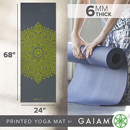 Gaiam Premium Yoga Mat, 6mm Thick Print Mat | Premium 6mm thick cushioning for joint support. Non-slip print design for yoga, Pilates & floor workouts. - color: Citron Sundial