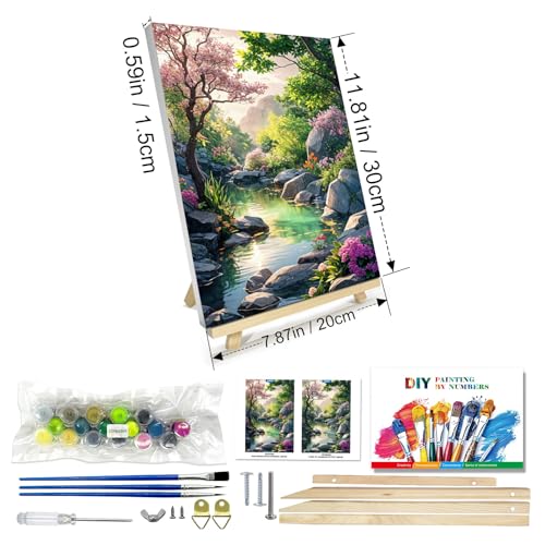 JOOZ Paint by Numbers Kit for Adults with Frame, Landscape Paint by Number Canvas, Mountain Paint by Numbers with Easel, DIY Flowers Scenery Oil Painting Kit for Home Wall Decor 8 x 12 Inch - color: Landscape