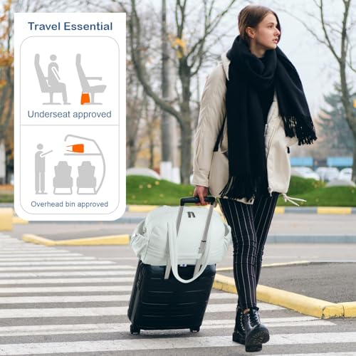 TOPDesign Travel Duffel Bag for Women, Puffer Gym Bag Sports Tote with Wet Pocket, Carry On Weekender with Luggage Sleeve (Serene Blue) - color: Serene Blue