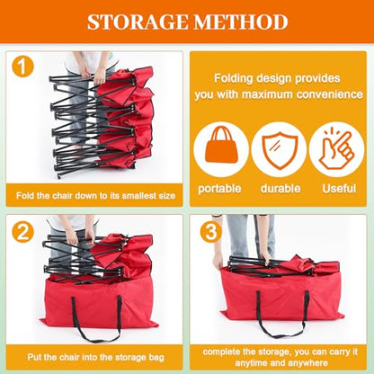 Kigley 2 Pack 4 Seat Folding Soccer Bench, Portable Sports Bench with Carry Bag and Side Pockets, 8 Person Sideline Chairs for Football Basketball Camping Practice Games(Red) - color: Red