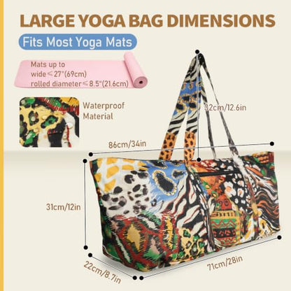 Yoga Mat Bag Yoga Tote Bag with Large Waterproof Zipper Pocket and Drawstring Pocket Yoga Mat Bag Carrier Fit Most Size Mats and All You Stuff - color: orange green yellow
