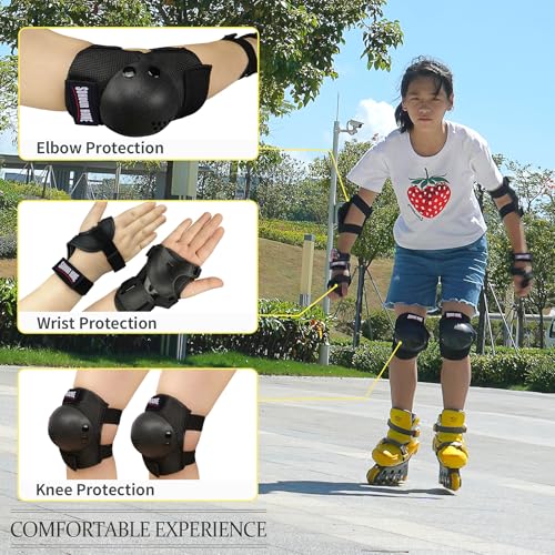 Kids/Youth Knee Pads Elbow Pads Wrist Guards 3 in1Protective Set, for 3-15 Years Child Roller Skates, Cycling, Inline Skating, Skateboard, BMX Bike, Balance Bike, Scooter Riding Sports - color: Black, size: Small (3-7 years)