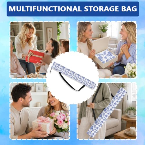 FINGERINSPIRE Mahjong Mat Holder Bag with Strap 35.83x5.9inch Canvas Yoga Mat Bags with Adjustable Strap Blue Birds Floral Branches Print Drawstring Carrier Bag Outdoor Storage for Mahjong Yoga Mats