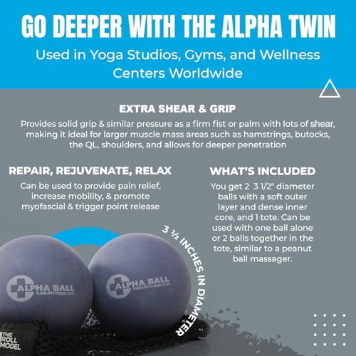 Tune Up Fitness – Alpha Twin Set in Tote | Larger Sized Yoga Massage Therapy Balls | Trigger Point Ball, Myofascial Release and Pain Relief for Upper & Lower Back, IT Band, QL, Hamstrings, Glutes
