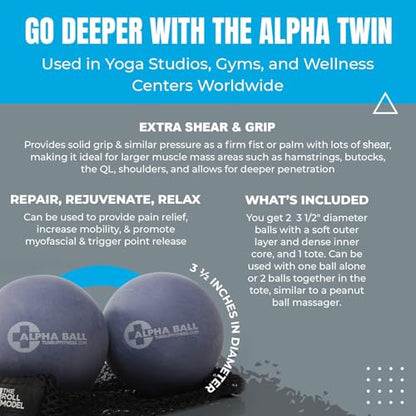 Tune Up Fitness – Alpha Twin Set in Tote | Larger Sized Yoga Massage Therapy Balls | Trigger Point Ball, Myofascial Release and Pain Relief for Upper & Lower Back, IT Band, QL, Hamstrings, Glutes