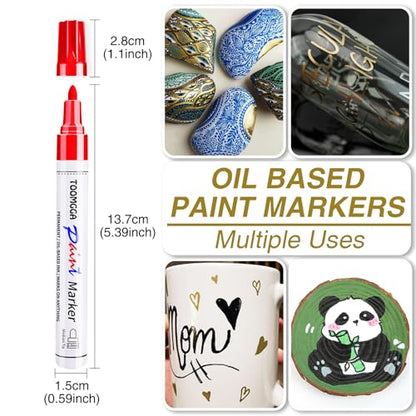 TOOMGGA Paint Pens Permanent Paint Markers, 5 Colors Oil Based Marking Pen | Medium Point, Quick Drying, Fade-resistant, Waterproof Pens for Rock Painting, Car Tyre, Metal, Plastic, Canvas, Wood, Glass