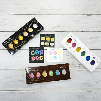 Kuretake Gansai Tambi STARRY, PEARL, GEM COLORS, 3 pack set, Made in Japan | STARRY, PEARL & GEM COLORS, 3 pack Watercolor Paint Set, Professional Use, Artist Grade - style: 3 pack set