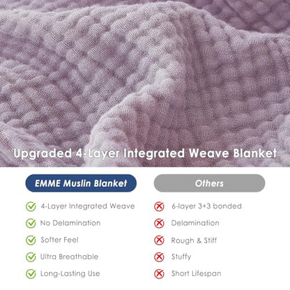 EMME Cotton Muslin Throw Blanket Lavender 50"x60" Couch Breathable Gauze Blanket Soft Lightweight - color: 11 - Lavender, size: Throw (50" X 60")