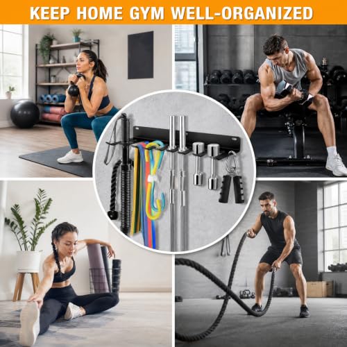 Tebery 9 Hook Home Gym Storage Rack Wall Mount, Fitness Equipment Organizer, Metal Gym Accessory Hanger for Exercise Bands, Jump Ropes, Barbells, Lifting Belts - size: 16.9''L x 4.5''W x 2''H