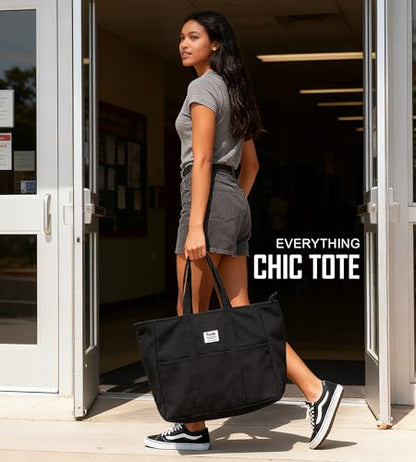 Bagelite Extra Large Canvas Tote for Women Men, Utility Work Bag with Zipper - color: Black