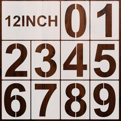 Number Stencils for Painting, 10 Pcs 12 Inch for Wall Decor Wood Signs | Reusable & Easy to Clean, Address Numbers & Dates, Cake Decorating, Classroom Projects, Painted Boards, Beginner Friendly - color: Number 12"