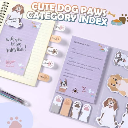 Hommie Cute Sticky Notes, Dog Sticky Notes Set Planner Dividers Self-Stick Notes Pads Animal Divider Tabs Bundle Writing Memo for Dog Lovers Home Office School Supplies - color: Dog(purple Background)