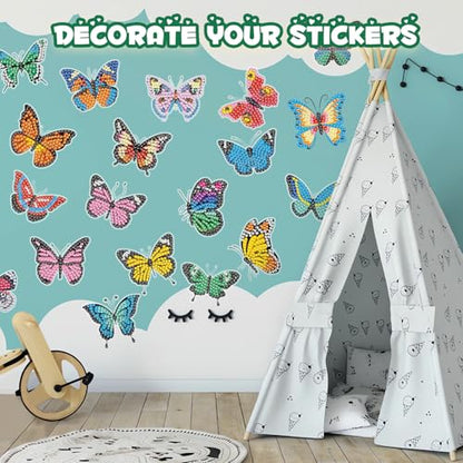 Labeol Diamond Art Kits for Kids Boys and Girls Ages 6-8-10-12 Easy to DIY Creative Diamond Art Sticker Craft by Numbers Kits for Kids and Adult Beginners (Shining Butterfly) - style: Shining Butterfly