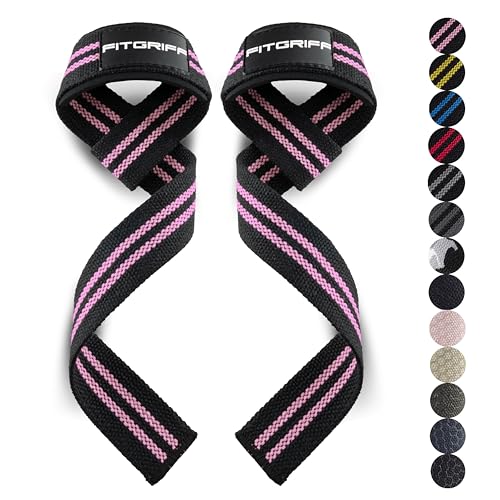 Fitgriff® Lifting Wrist Straps for Weightlifting, Gym, Deadlift, Workout (Made of Premium Cotton & Padded) - Men & Women - color: Black/Pink, size: X-Small (under 6.3" Wrist)