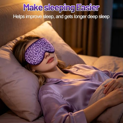 Silk Sleep Mask, Blackout Eye Mask for Sleeping with Adjustable Strap - color: Purple Leopard