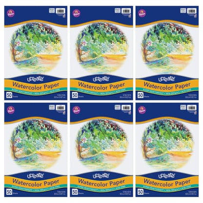 UCREATE 140 lb. Watercolor Paper, White, 12" x 18", 50 Sheets/Pack, 6 Packs | Super Heavyweight, Acid Free, Wet and Mixed Media - size: 12" x 18" (Pack of 6)