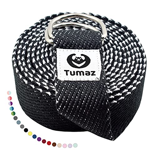 Tumaz Yoga Strap for Stretching with Adjustable D-Ring, 6/8/10 ft - color: 06. Black, size: 8 Feet (with Storage Band)
