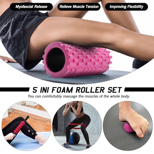 5 in 1 Foam Roller Set High Density Patented Foam Roller for Exercise - color: Rose Red