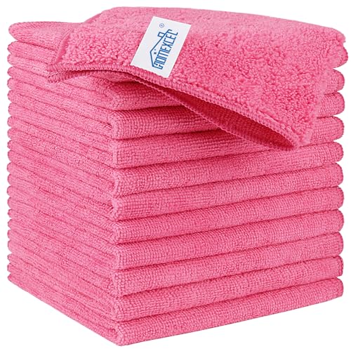 HOMEXCEL Pink Microfiber Cleaning Cloth, Microfiber Towels for Car, 12 Pack | Lint Free Cleaning Rags for Household, Kitchen, Car Wash Towels for Detailing Drying, Scratch-Free, 11.5"X 11.5" - color: Pink