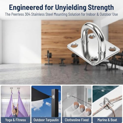 4 Pcs M5 304 Stainless Steel Square Pad Eye Plate, 35x30mm Heavy Duty Ceiling Mount U-Bracket with Screws & Anchors – Marine Hardware for Hammock, Swing, Sandbag, Plants (35mmx30mm) - size: 35mm*30mm